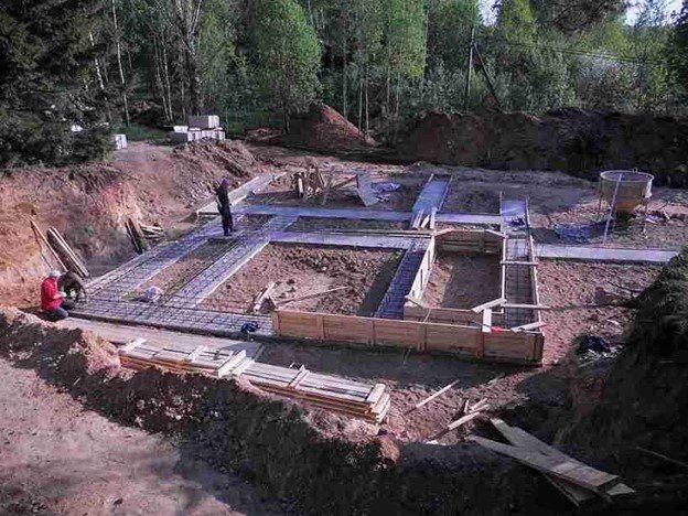 Concrete foundation installation with footing layout and excavation for residential build in Columbia Station, OH